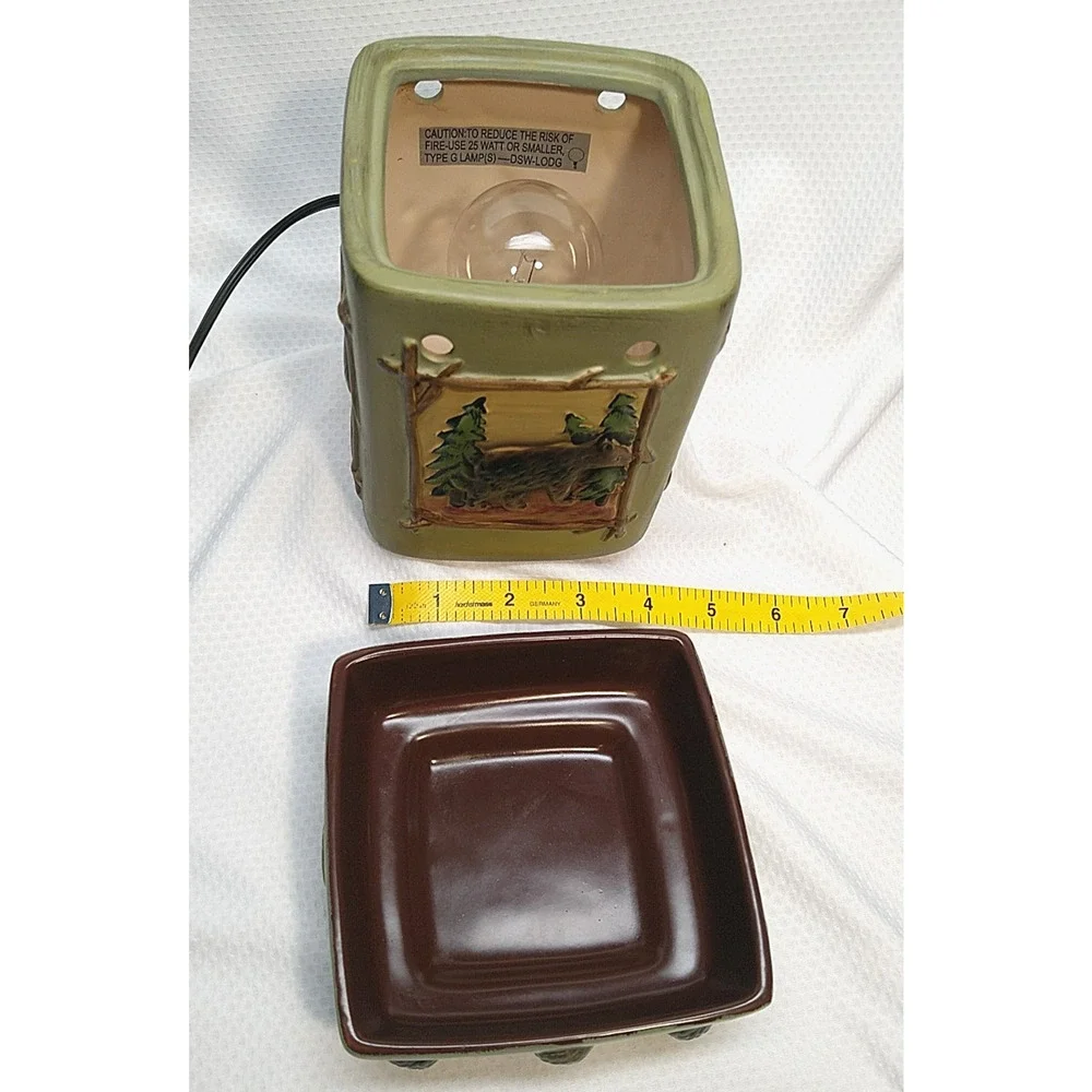 Scentsy Lodge Full Size Wax Warmer Bear Moose Pine Rustic Cabin Green Retired